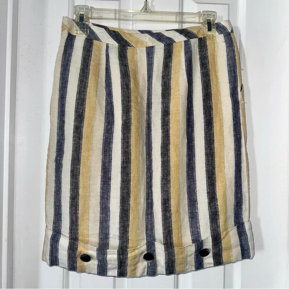 Anthropologie Edme & Esyllte cafe awning button detail striped cream skirt 2